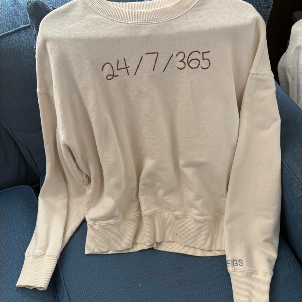 Figs Cream Sweater with Embroidered Text